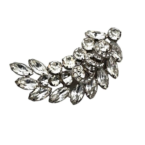 Vintage Unsigned Weiss Womens Brooch Cler Glass Rhinestone Silver Tone Pin - Picture 1 of 3